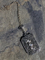 14k white gold Deco c.1920's diamond filigree necklace pendant