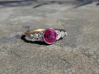 platinum & 18ct gold pink sapphire & rose cut diamond Edwardian ring