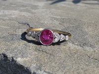 platinum & 18ct gold pink sapphire & rose cut diamond Edwardian ring