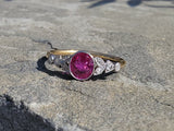 platinum & 18ct gold pink sapphire & rose cut diamond Edwardian ring
