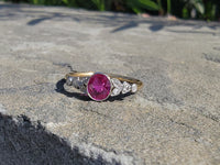 platinum & 18ct gold pink sapphire & rose cut diamond Edwardian ring
