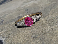platinum & 18ct gold pink sapphire & rose cut diamond Edwardian ring