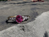 platinum & 18ct gold pink sapphire & rose cut diamond Edwardian ring