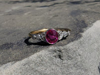 platinum & 18ct gold pink sapphire & rose cut diamond Edwardian ring