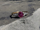 platinum & 18ct gold pink sapphire & rose cut diamond Edwardian ring