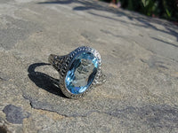 18k white gold c.1920's filigree Aquamarine ring