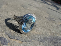 18k white gold c.1920's filigree Aquamarine ring