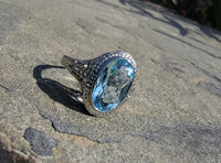 18k white gold c.1920's filigree Aquamarine ring