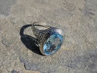 18k white gold c.1920's filigree Aquamarine ring