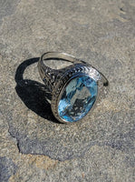 18k white gold c.1920's filigree Aquamarine ring