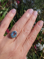 18k white gold c.1920's filigree Aquamarine ring
