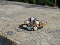 10k gold Victorian STAR opal & diamond starburst ring