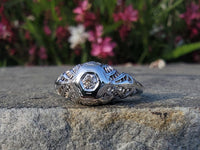 14k gold white gold c.1920's filigree diamond ring