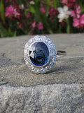 platinum oval blue sapphire & diamond Deco estate ring