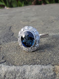 platinum oval blue sapphire & diamond Deco estate ring