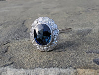 platinum oval blue sapphire & diamond Deco estate ring