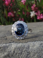 platinum oval blue sapphire & diamond Deco estate ring