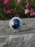 platinum oval blue sapphire & diamond Deco estate ring