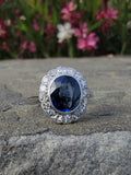 platinum oval blue sapphire & diamond Deco estate ring