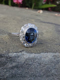 platinum oval blue sapphire & diamond Deco estate ring