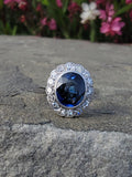 platinum oval blue sapphire & diamond Deco estate ring