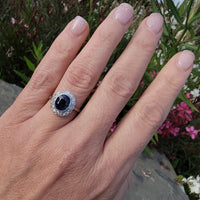 platinum oval blue sapphire & diamond Deco estate ring