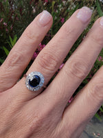 platinum oval blue sapphire & diamond Deco estate ring