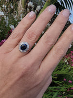 platinum oval blue sapphire & diamond Deco estate ring