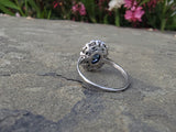 platinum oval blue sapphire & diamond Deco estate ring