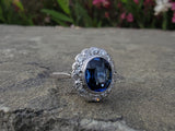 platinum oval blue sapphire & diamond Deco estate ring