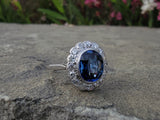 platinum oval blue sapphire & diamond Deco estate ring