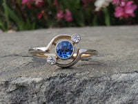 platinum & 18ct gold two tone Deco estate blue sapphire & diamond Ring