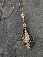 14k gold mine cut diamond antique necklace pendant lavaliere