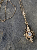 14k gold mine cut diamond antique necklace pendant lavaliere