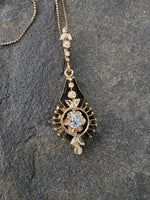 14k gold mine cut diamond antique necklace pendant lavaliere