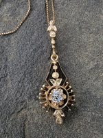 14k gold mine cut diamond antique necklace pendant lavaliere
