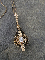 14k gold mine cut diamond antique necklace pendant lavaliere