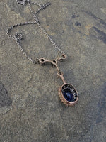 Edwardian blue sapphire & diamond halo necklace pendant
