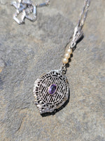 14k white gold amethyst & pearl necklace pendant lavaliere