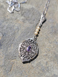 14k white gold amethyst & pearl necklace pendant lavaliere