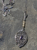 14k white gold amethyst & pearl necklace pendant lavaliere