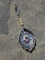 14k white gold amethyst & pearl necklace pendant lavaliere