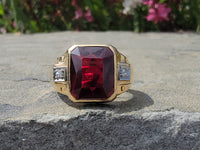14k gold two tone Deco created ruby & genuine diamond estate men's ring 1953