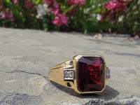 14k gold two tone Deco created ruby & genuine diamond estate men's ring 1953