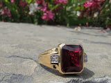 14k gold two tone Deco created ruby & genuine diamond estate men's ring 1953