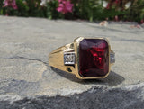 14k gold two tone Deco created ruby & genuine diamond estate men's ring 1953