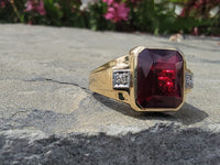 14k gold two tone Deco created ruby & genuine diamond estate men's ring 1953