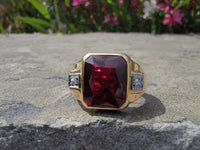 14k gold two tone Deco created ruby & genuine diamond estate men's ring 1953
