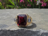 14k gold two tone Deco created ruby & genuine diamond estate men's ring 1953
