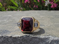 14k gold two tone Deco created ruby & genuine diamond estate men's ring 1953